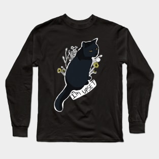 Funny black cat with flowers is upset Long Sleeve T-Shirt